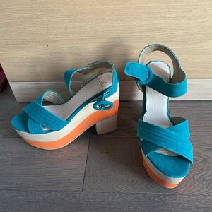 Stylish Teal and Orange Platform Sandals